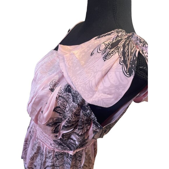 Motherhood Print pink Maternity Top | Bow Shoulder Accent | Smocked Waist Small - Picture 5 of 7